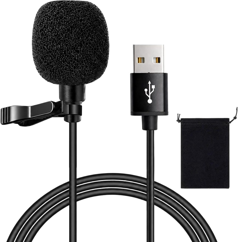 USB Lavalier Lapel Microphone Omnidirectional Clip-on for PC Mac Laptop