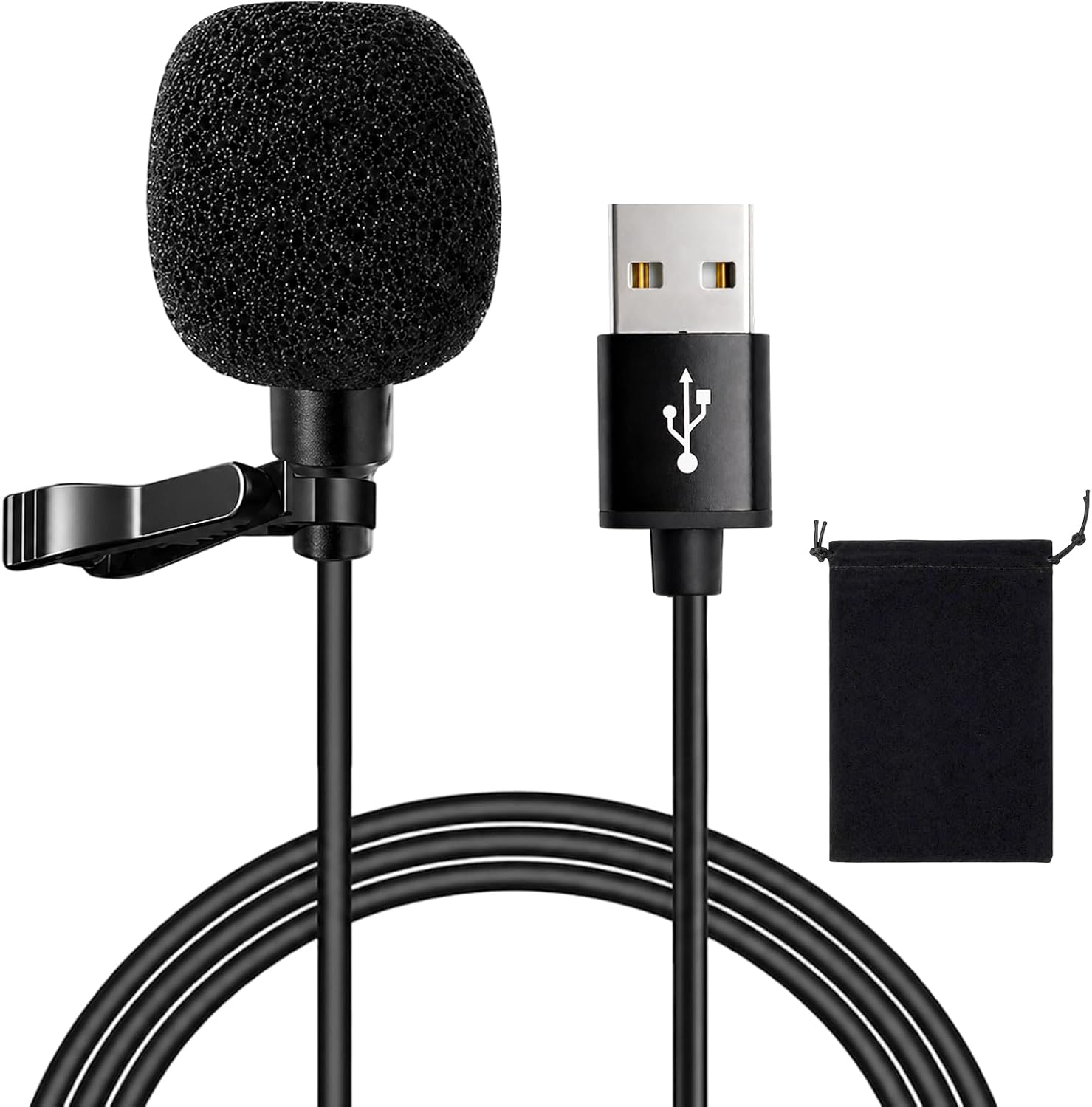 USB Lavalier Lapel Microphone Omnidirectional Clip-on for PC Mac Laptop