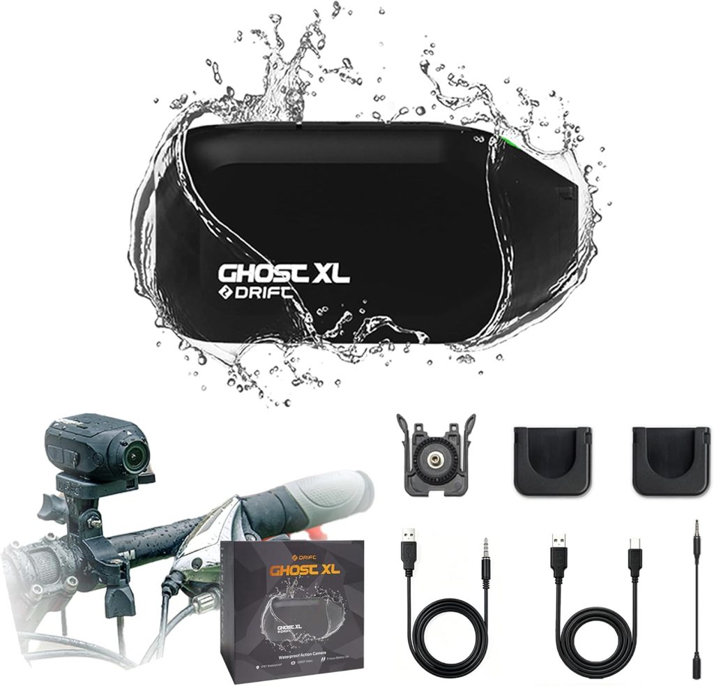 DRIFT Ghost XL Motorbike Action Camera 9hr Battery Record Your Entire Ride 140°POV 300°Rotating Lens IPX7 Waterproof 12MP APP Control Easy Mount Everywhere Fit for Helmet, Bicycle