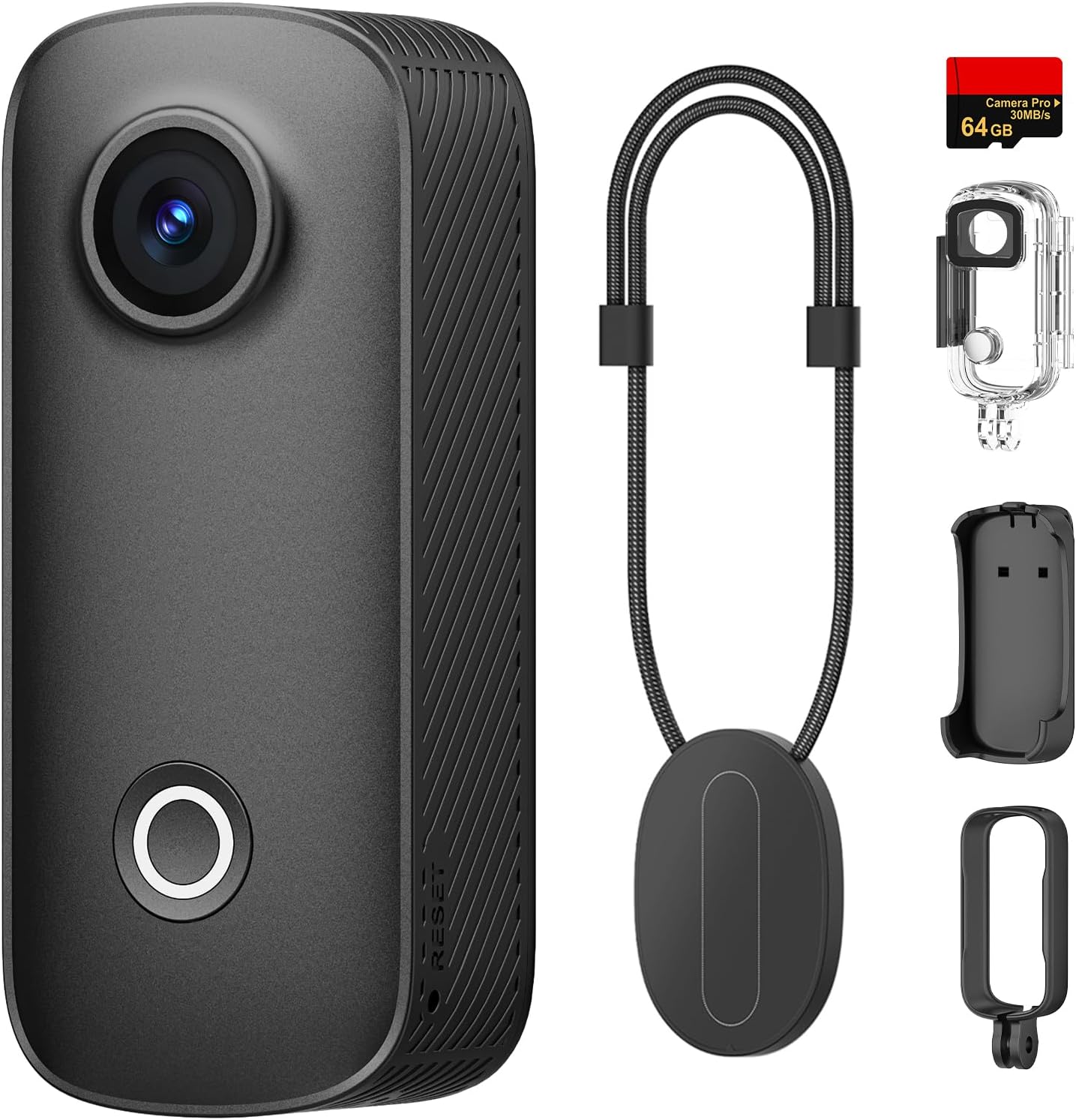 SJCAM C100 Pro 4K/30fps POV Camera with 64GB Card, 5G WiFi 32g Wearable Camera, 1/3" CMOS | f/2.5 Video Cam, 30M Waterproof Thumb Action Camera, Magnetic Hand-Free Mini Body Camera for Vlogging, Black