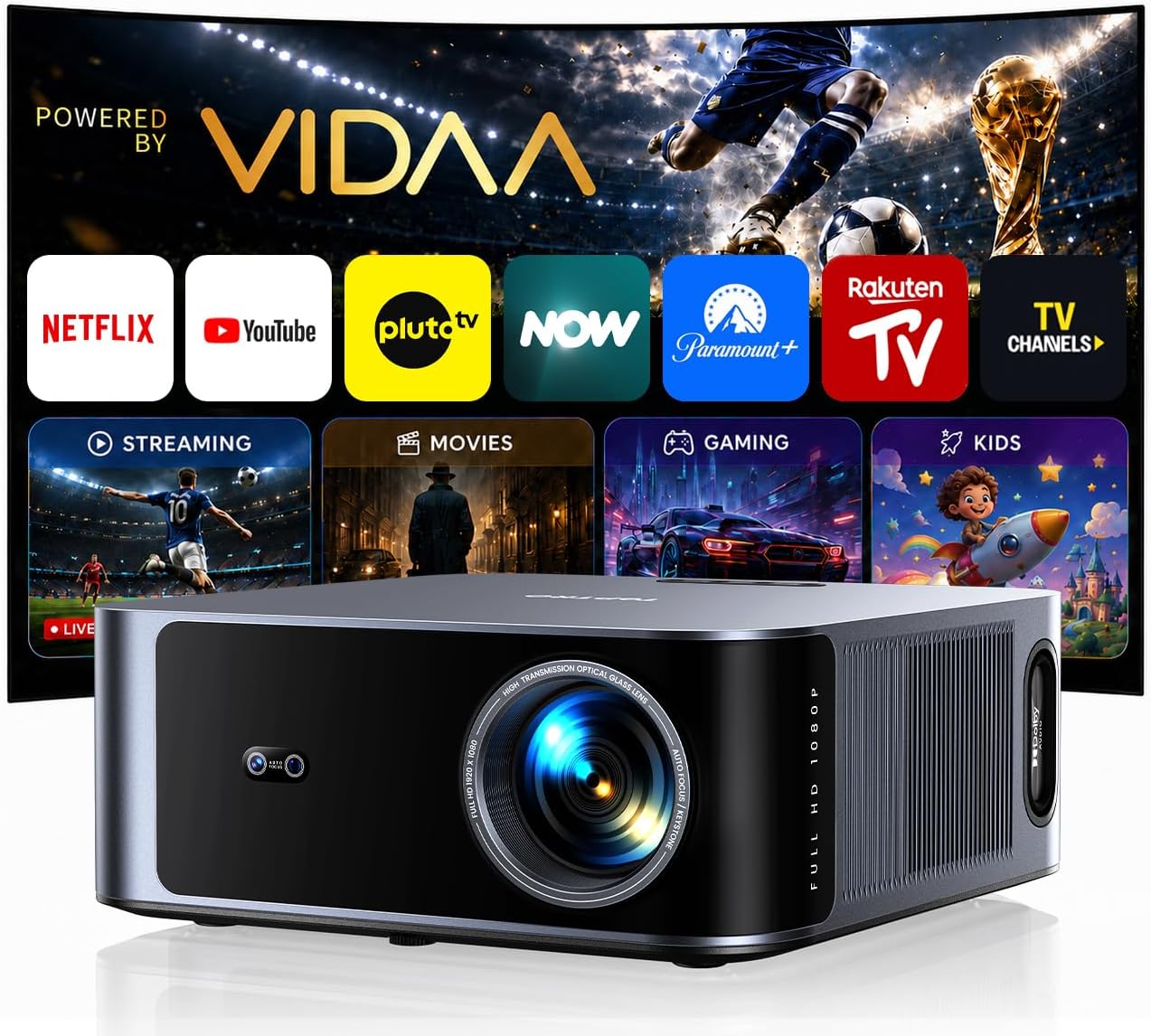 TOPTRO X9 Pro Smart Projector 4K Power by VIDAA, 2200 ANSI High Brightness, 40W Speakers, Dolby, Voice Control【Faster Speed & More APPs & TV Live】FHD 1080P Home Cinema Projectors, HDR 10, Auto Focus