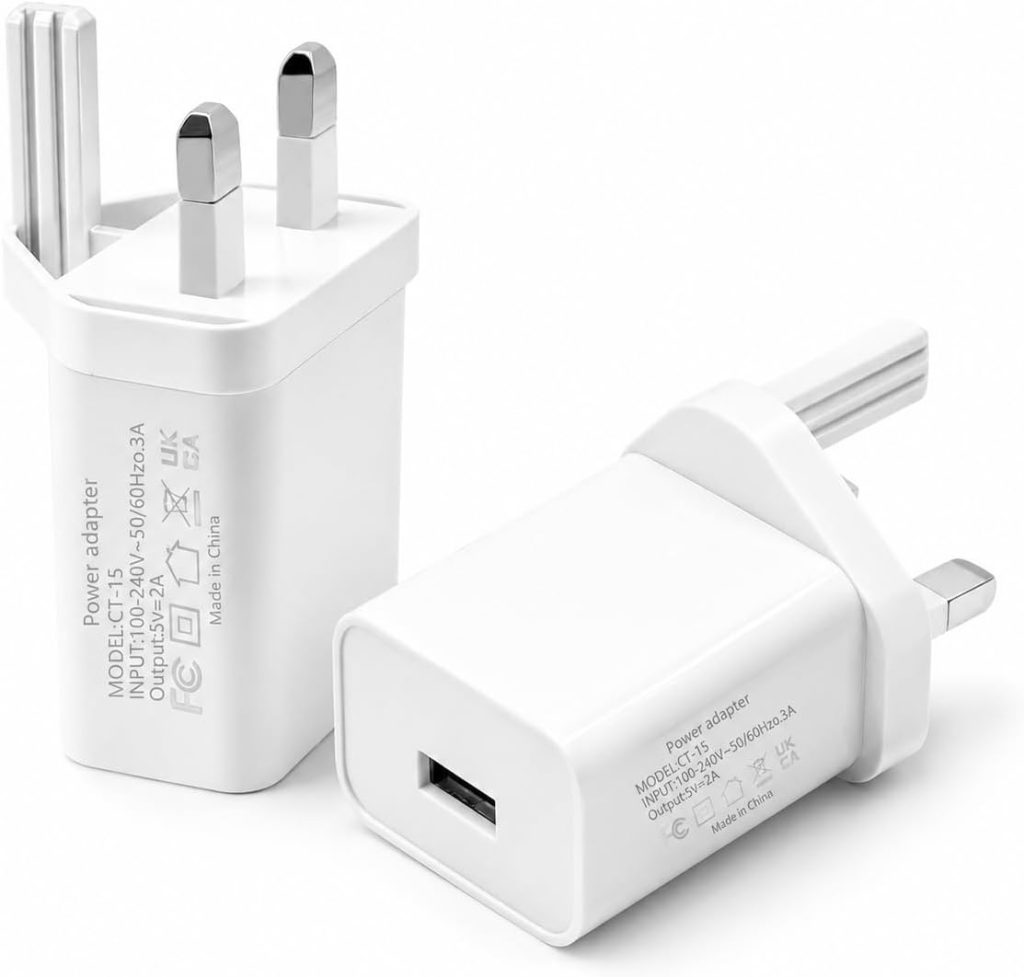 2 Pack USB Plug Adapter UK 5V 2A 10W Wall Charger Single Port