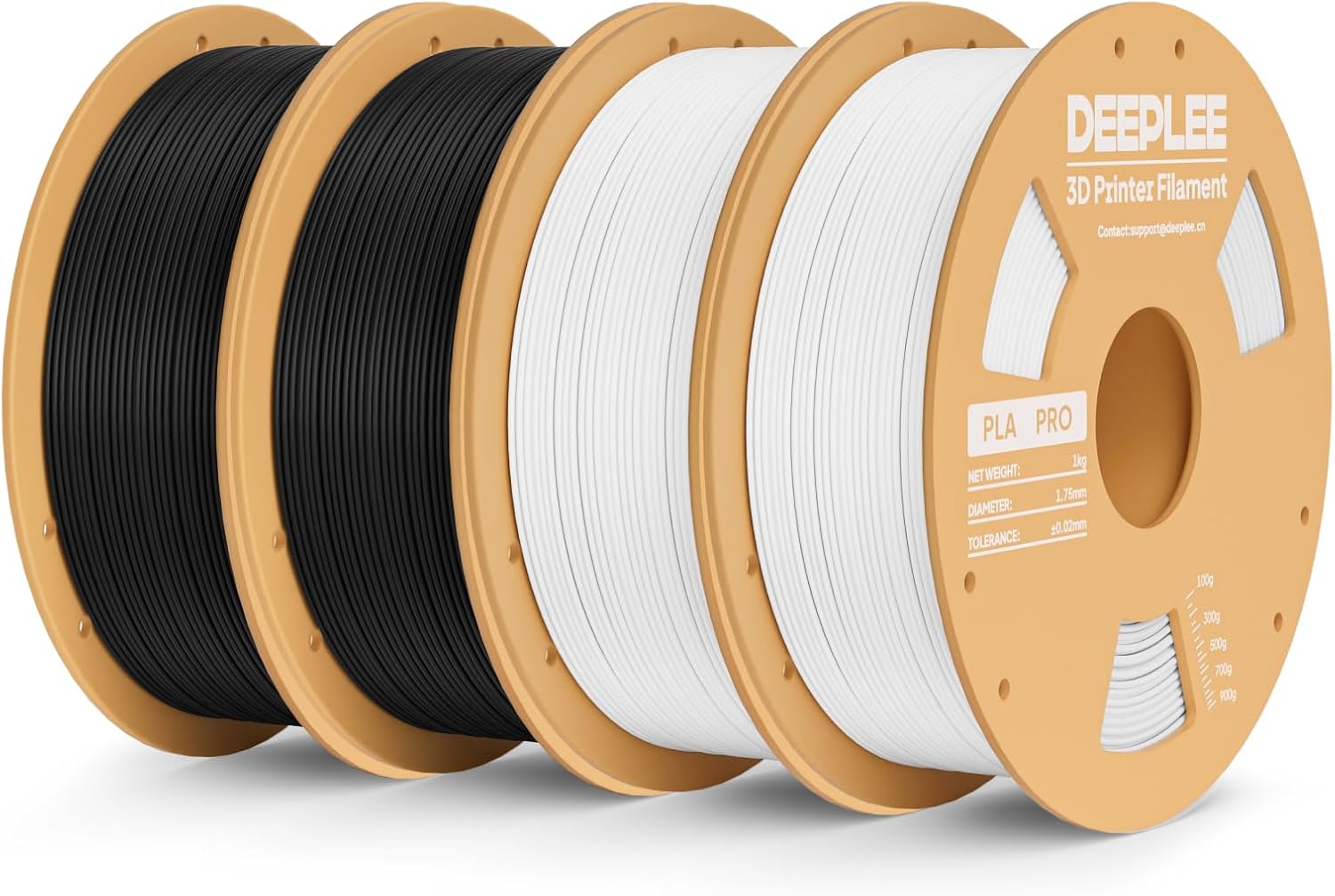 DEEPLEE PLA Filament 1.75mm PLA Pro Black*2/White*2