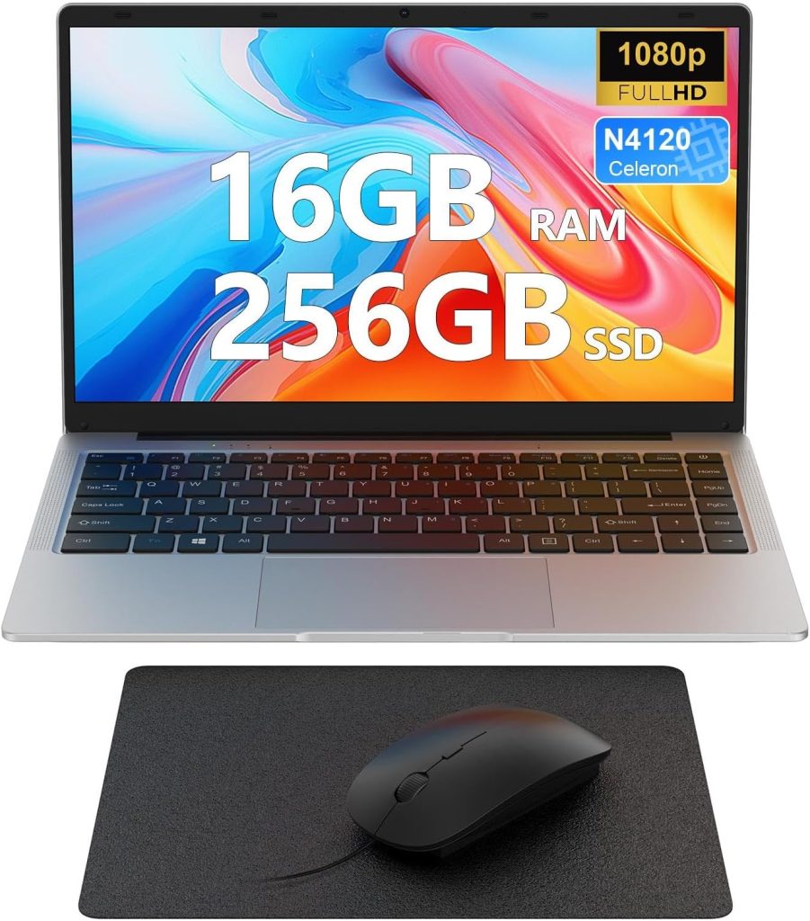 Laptop 14 inch, 16GB DDR4 256GB SSD, Quad-Core N4120, FHD 1920 * 1080 Display, 5GH WIFI, USB 3.0, HDMI, Expandable Storage, Win11 Portable Notebook PC for Work/Study, Mouse and Mous Pad included