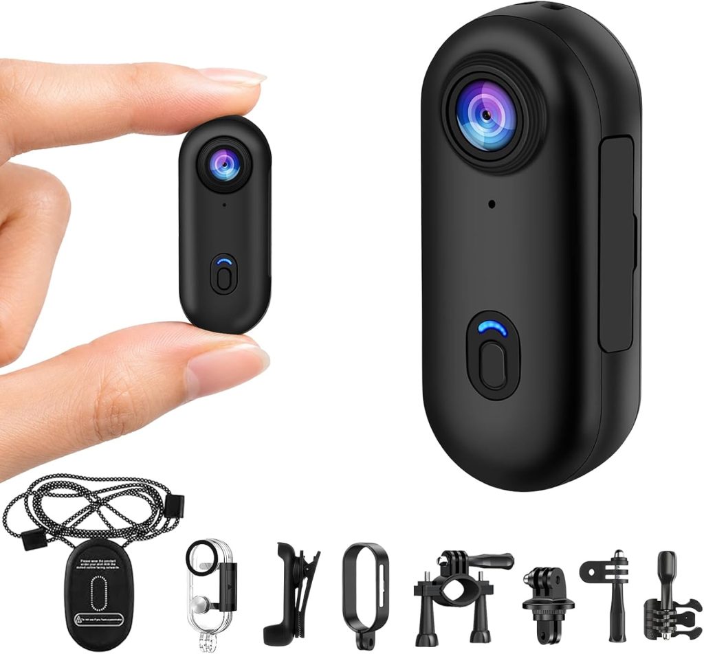 4K Thumb Action Camera, Portable Small Body Camera with Rotation Clip, Magnetic Hands-Free POV Video Recorder for Cycling, Motorcycle, Vlogging (128, GB)
