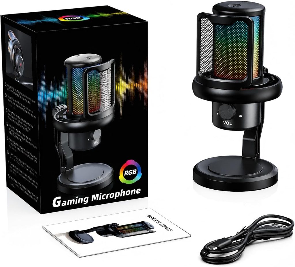 USB Microphone with RGB Modes, Condenser Mic for PC & Mac & Singing, Gaming Microphone for PS4/5, Plug and Play for Streaming Podcast YouTube, The Cable is 2 Meters (V1 PRO)