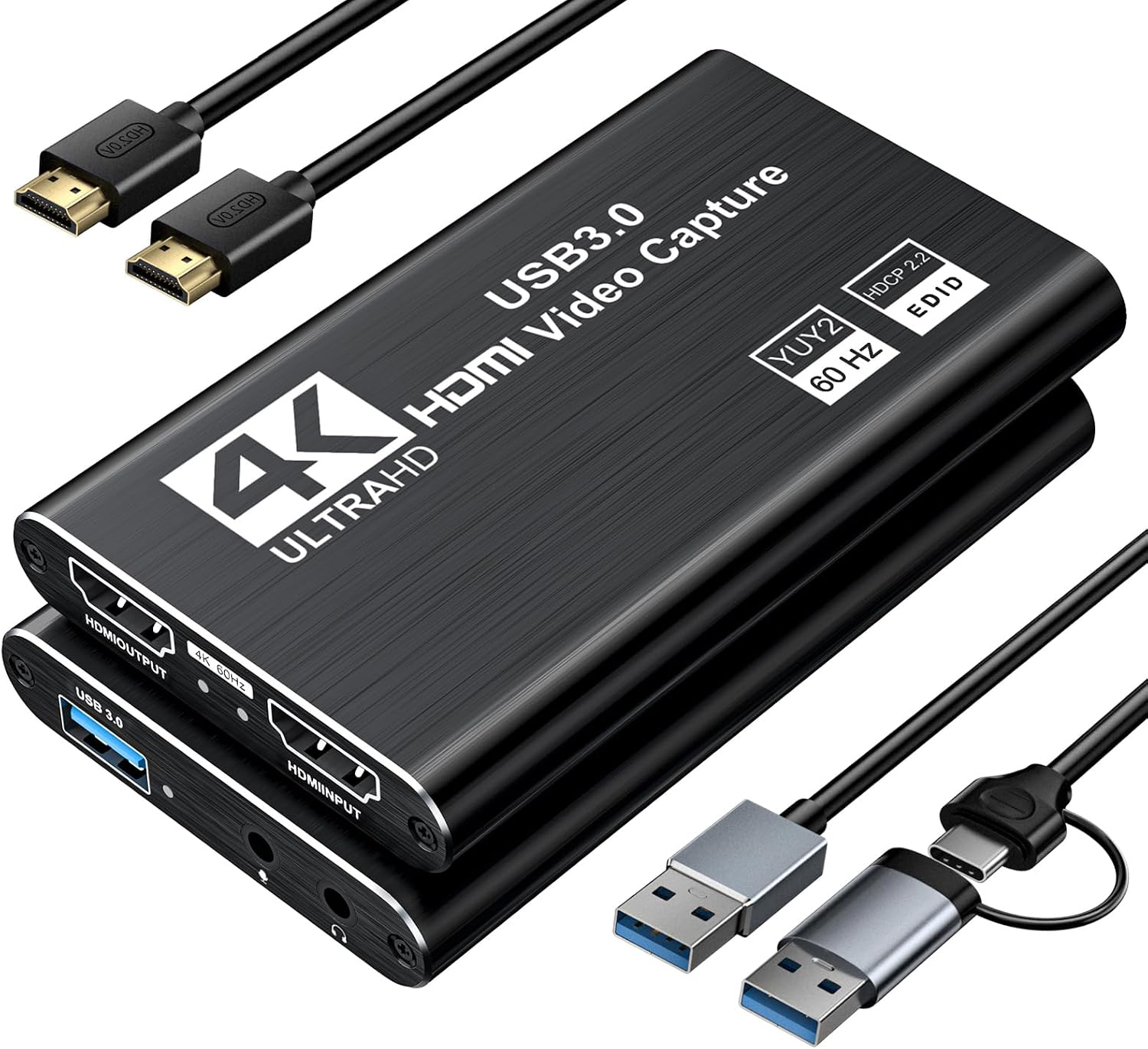 USB 3.0 HDMI Capture Card, 1080P 60FPS Capture, 4K Pass-Through