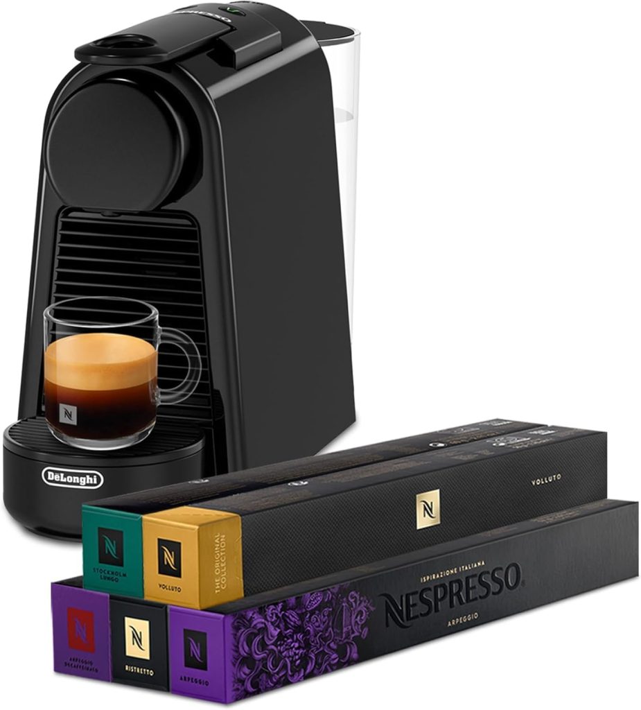 Nespresso Original Essenza Mini Coffee Machine & 50 Pods Black by De'Longhi
