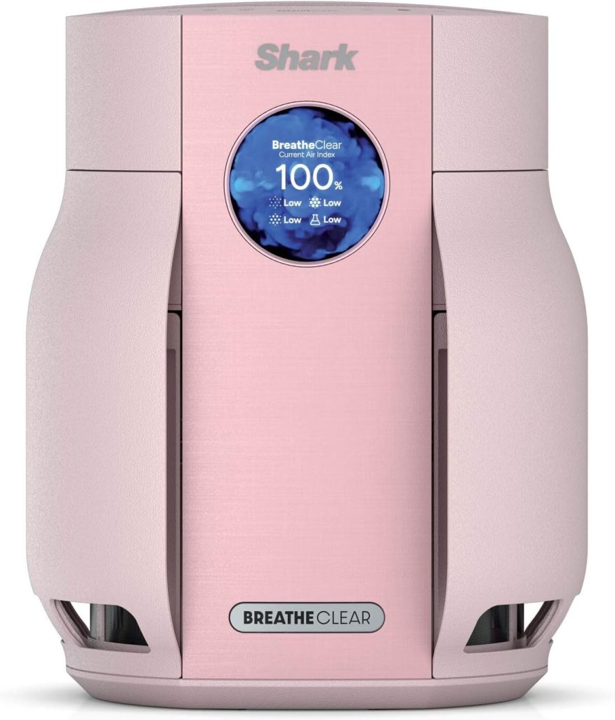Shark BreatheClear Compact Air Purifier with NeverChange6 Exceeds HEPA Filter Standards, Automatic Sensing, Small Room Coverage, Blush, HP062UKPK