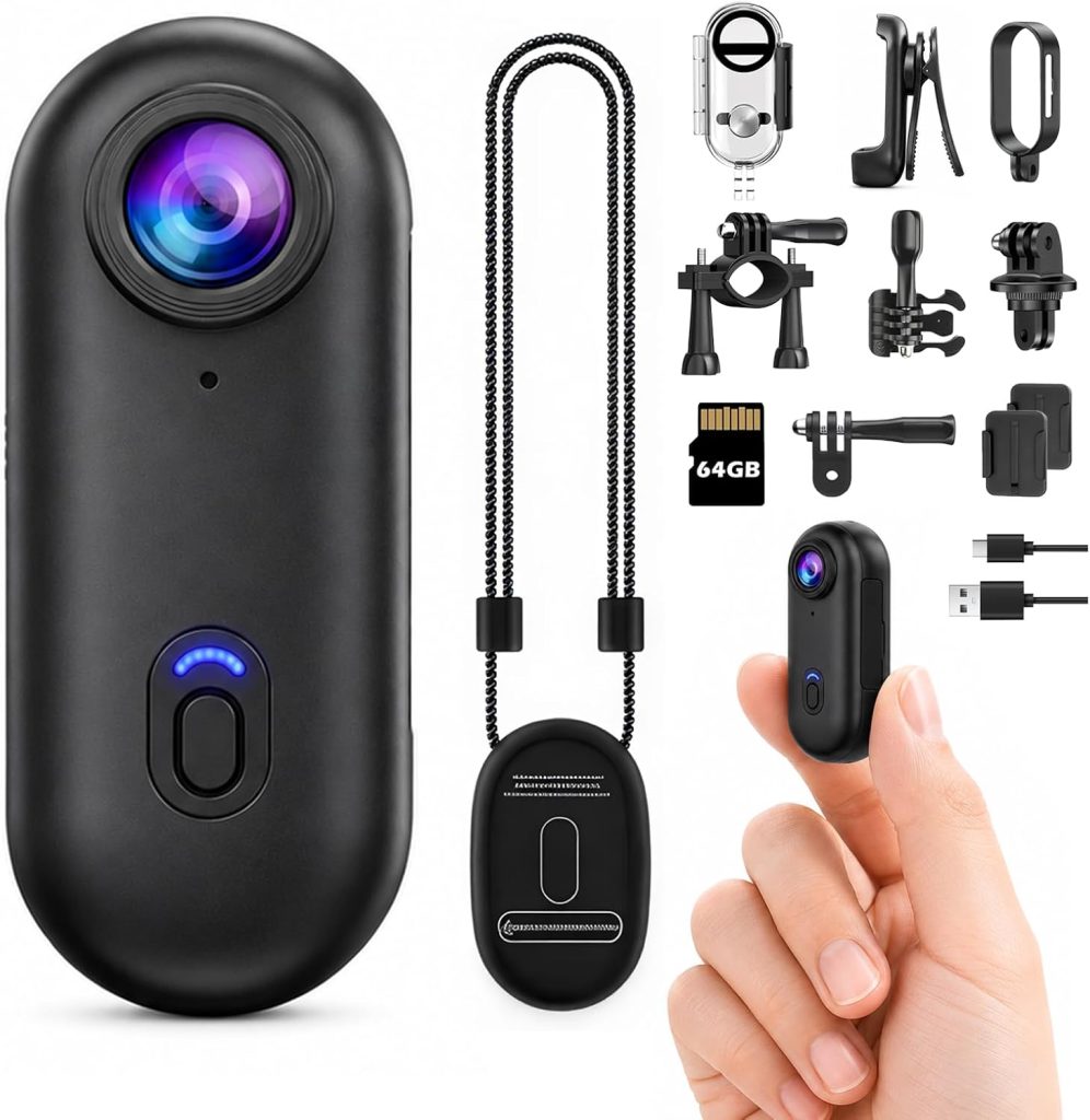 Body Camera with 64GB Card, 1080P Mini Thumb Action Camera, Wearable POV Camera for Vlogging Cycling Diving Motorcycle