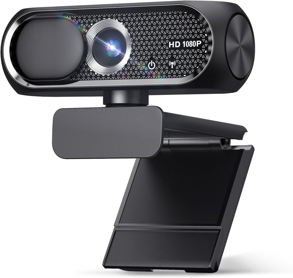 1080P HD Webcam with Microphone, Noise Cancellation, Privacy Cover, Wide-Angle Lens, Auto Light Correction, Plug & Play USB Web Camera for Laptop, Desktop, PC, Mac, Zoom, Skype, Streaming (Black)