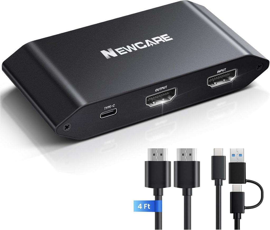 HDMI Capture Card 4K60 HDR Pass Through, 1080P 60FPS Video Capture Device with USB 3.0 & USB-C, Low Latency Game Recorder for PS5 PS4 Xbox Series X/S Nintendo Switch PC Mac OBS Streaming