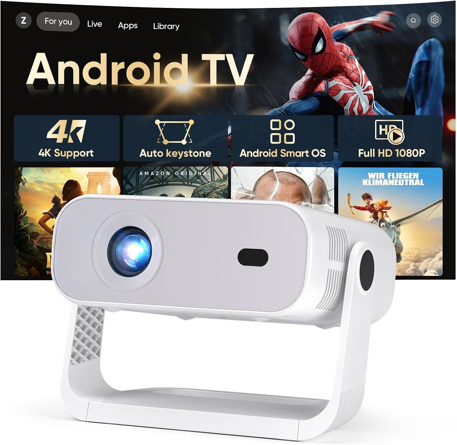 2026 New Smart Projector Built-in Apps Android 14 Native 1080P 4K Supported