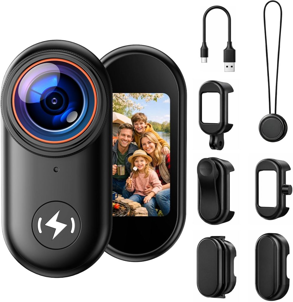 4K Mini Body Camera, WiFi Thumb Action Camera with 64GB Card, 1.47'' Wearable POV Camera Magnetic Mount Portable Vlogging Camera for TikTok YouTube