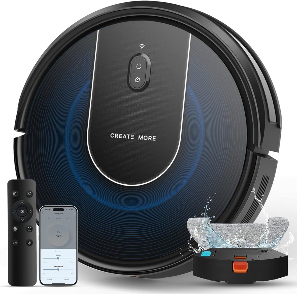 Bagotte Robot Vacuum Cleaner with Mop, 5000Pa High Suction Robot Vacuum with Gyro Navigation, 150-Minute, App & Remote & Voice Control, Robot Vcuum Ideal for Carpets, Hardwood Floors, and Pet Hair