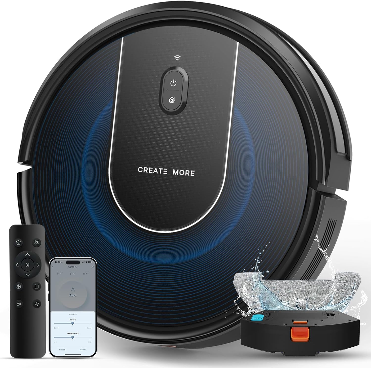 Bagotte Robot Vacuum Cleaner with Mop, 5000Pa High Suction Robot Vacuum with Gyro Navigation, 150-Minute, App & Remote & Voice Control, Robot Vcuum Ideal for Carpets, Hardwood Floors, and Pet Hair