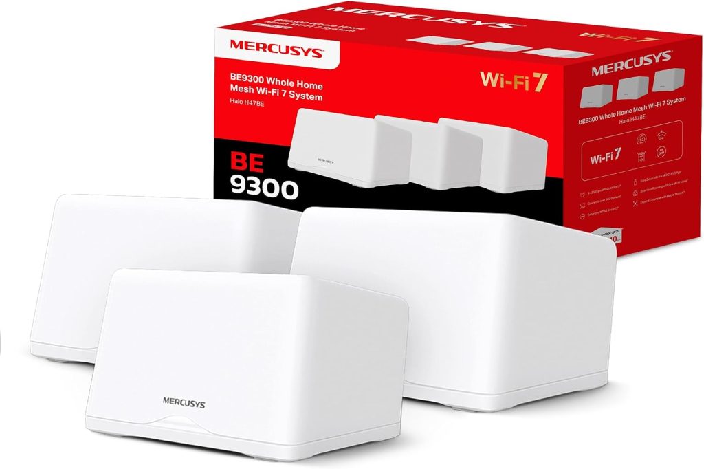 MERCUSYS Halo H47BE(3-Pack) BE9300 Tri-Band Mesh WiFi 7 System, WiFi Router