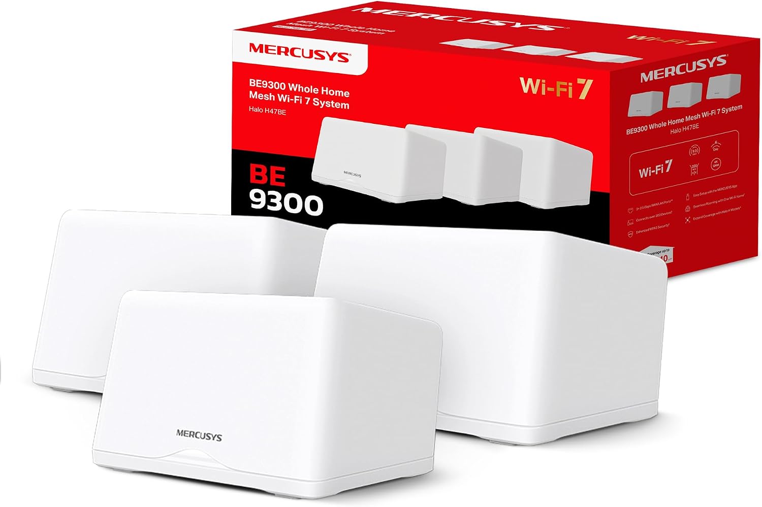 MERCUSYS Halo H47BE(3-Pack) BE9300 Tri-Band Mesh WiFi 7 System, WiFi Router