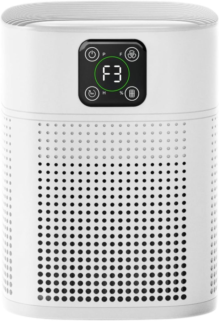 HY1800 Pro Air Purifier for Bedroom & Home, 360° Air Intake, H13 HEPA Air Cleaner for Smoke, Pet Dander & Odours, Quiet Sleep Mode, 9H Timer, White