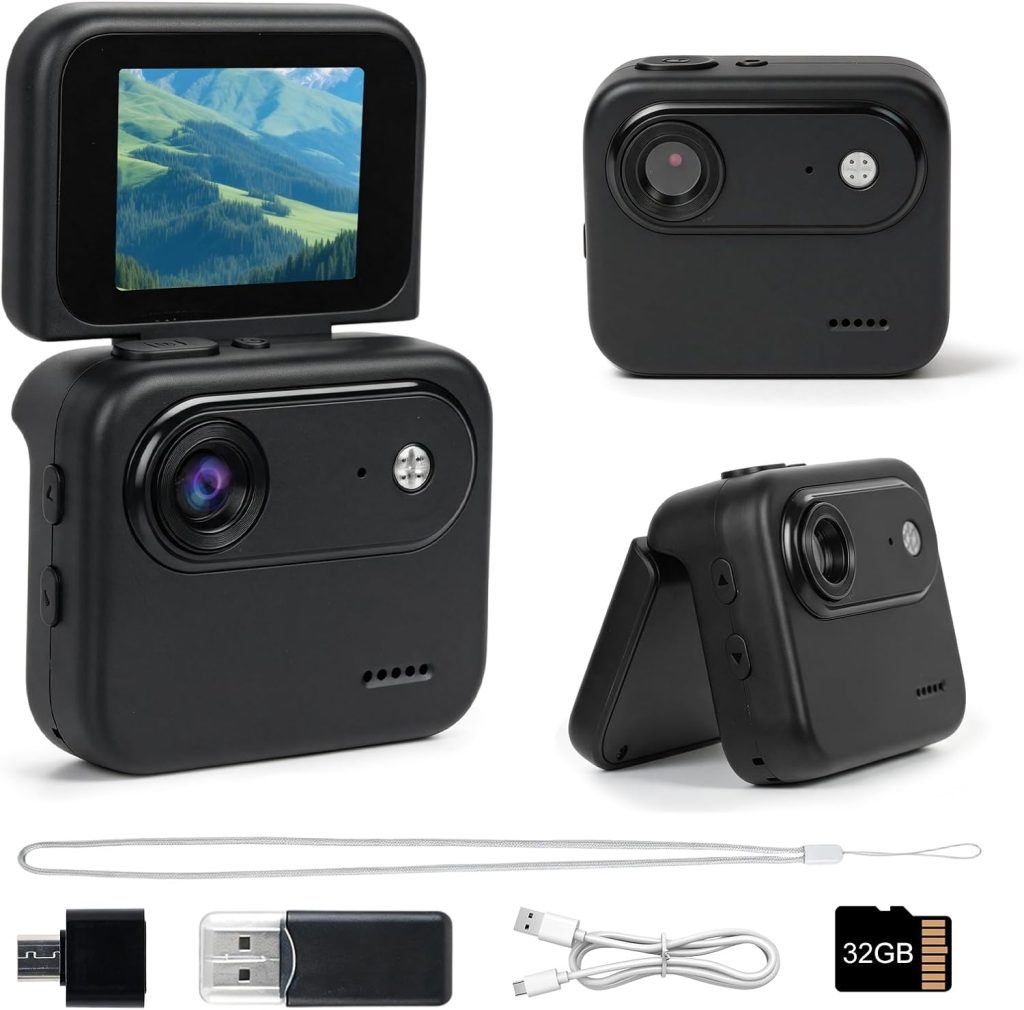 Action Camera Flipping Screen, Portable Photo Video Recorder, 32GB TF Card