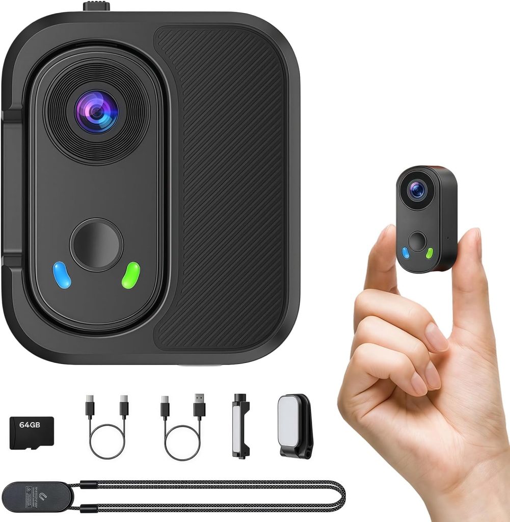 4K Mini Wearable POV Action Camera with EIS Image Stabilisation, Magnetic Mount Hands-Free Body Cam, WiFi Connectivity, Includes 64GB Memory Card & Charging Case, for Vlogging Cycling Outdoor