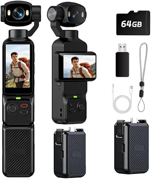 Handheld Pocket Action Camera with Charging Case, Vlog Camera 180° Rotatable Lens, LCD Screen, Portable Mini Camcorder for Travel, Cycling, POV Shooting, Outdoor Vlogging Camera