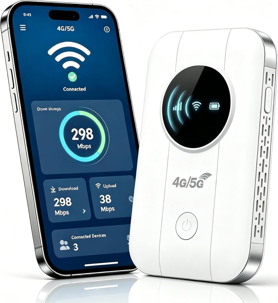 5G Mobile Hotspot Portable WiFi 6 Router, with Nano SIM Slot, Pocket Travel Mobile WiFi Router Broadband Supports 25 Devices, for caravan, Camping Road Trips Business Outdoor