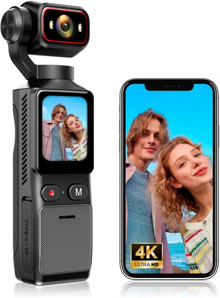 4k Pocket Vlogging Camera, Wifi Portable Handheld Gimbal Cam with64G